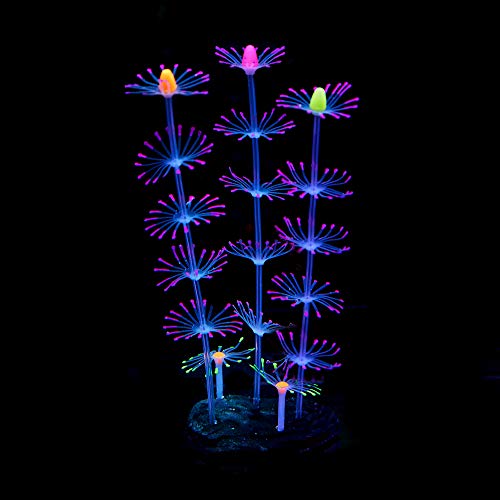 QSSTECH Glowing and Moving Silicone Coral Plant for Fish Tank, Aquarium Decorations, Fish Tank Decor for Fishkeepers of Freshwater Fish Neon Tetra Guppies Oscars Fish etc, and Saltwater Fish (Purple)