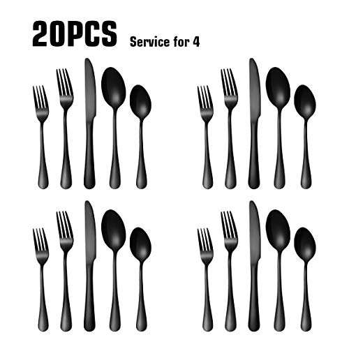 image for Deedro Black Silverware Set - 20 Pieces Black Flatware Set, Stainless 