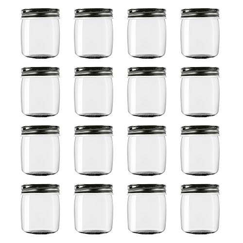 novelinks 8 Ounce Clear Plastic Jars with Black Lids Refillable Round
