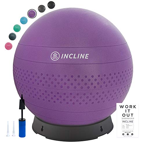 Incline Fit Base & Pump 55/65/75cm Anti-Burst Exercise Ball for Balance/Stability/Yoga/Pilates, Ultra Violet