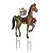Besti Holiday Horse Christmas Decorations (Lawn Ornament) In-Ground Iron Yard Decor | Hand-Painted Craftsmanship | Colorful Presents, Poinsettia Flower, Holly Ivy