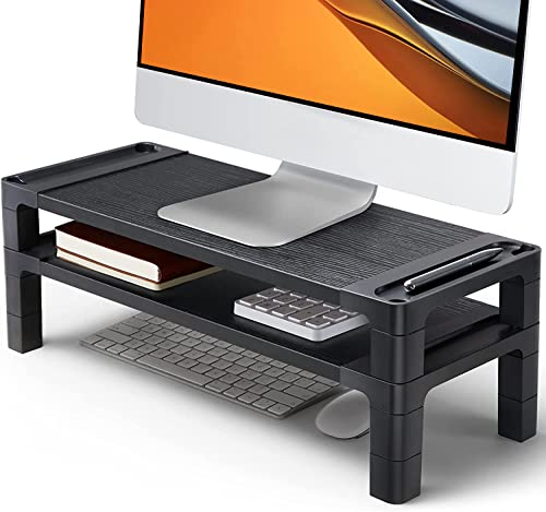 Photo 1 of HUANUO Monitor Stand Computer Riser, Monitor Stand for Desk with Adjustable Height and 2 Platforms, Ergonomic Computer Riser, Monitor Riser for Laptops and Monitors, HNMS04, Black