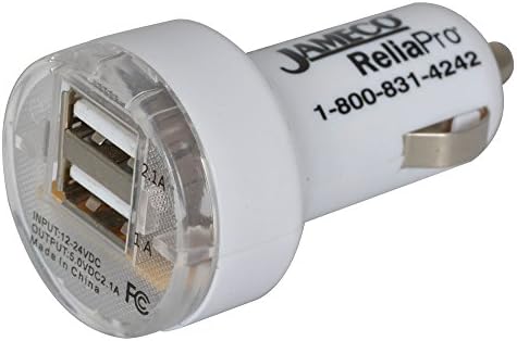Jameco Reliapro CAR-D2A Dual Port USB Car Charger with 5V at 2.1A and 1A, White