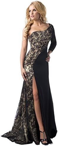Clearance!!! Women Dress Formal Wedding Sunday77 Women Dress Valentine's Day Bridesmaid Long Ball Prom Gown Cocktail Dress Asymmetrical Floor-Length Empire Patchwork O-Neck Lace Evening Party Dress (XXL, Black)
