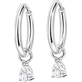 FANSING Lightweight Drop Dangle Huggie Earrings for Women with Teardrop Birthstone Ornament 18k Gold Plated 316L Surgical Steel