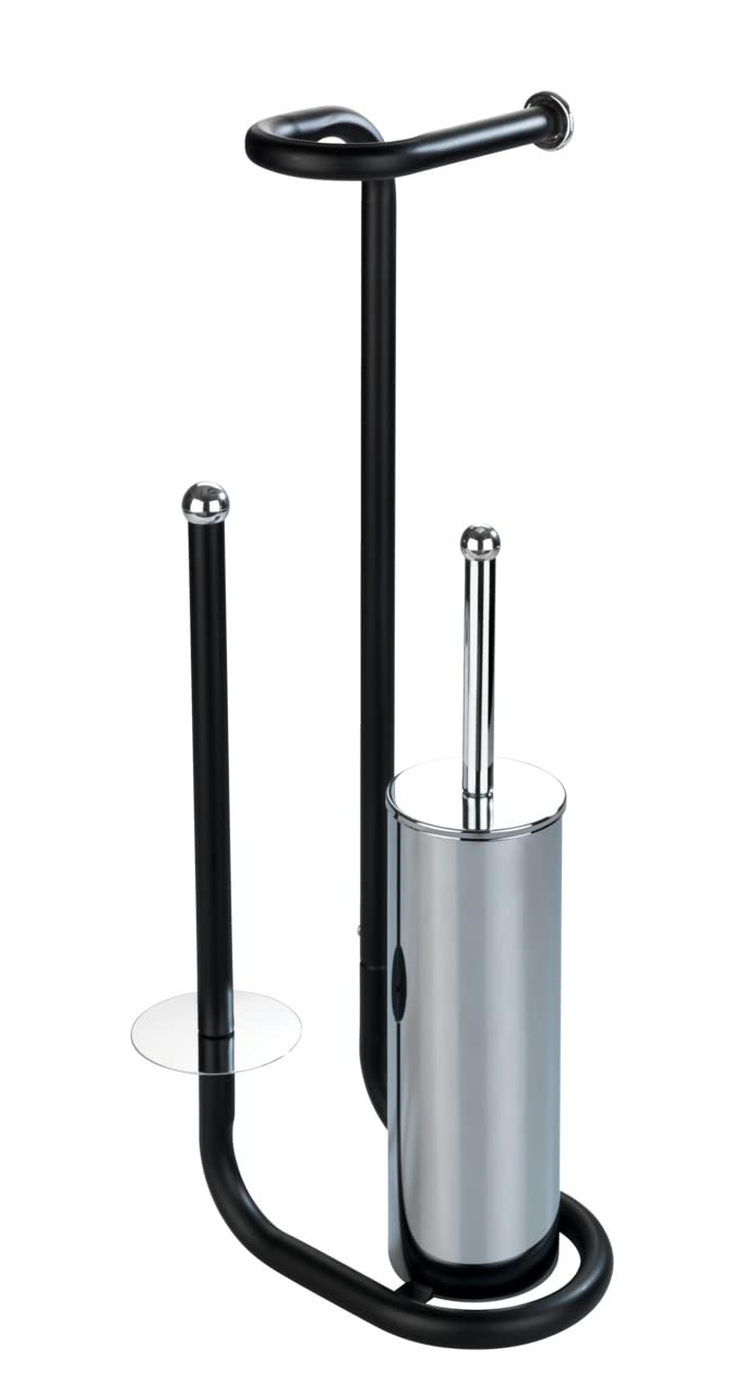 WENKO Universal Toilet Brush Spare Roll Holder Black, Steel, 20 x 62.5 x 23 cm