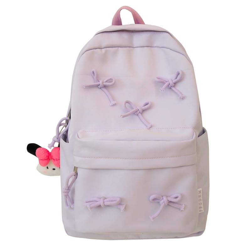 KAOBIO 2025 Trendy Cute Bowknot Backpack for Women Laptop Daypack Y2k Preppy Aesthetic Backpack Kawaii Coquette Backpack (Purple)