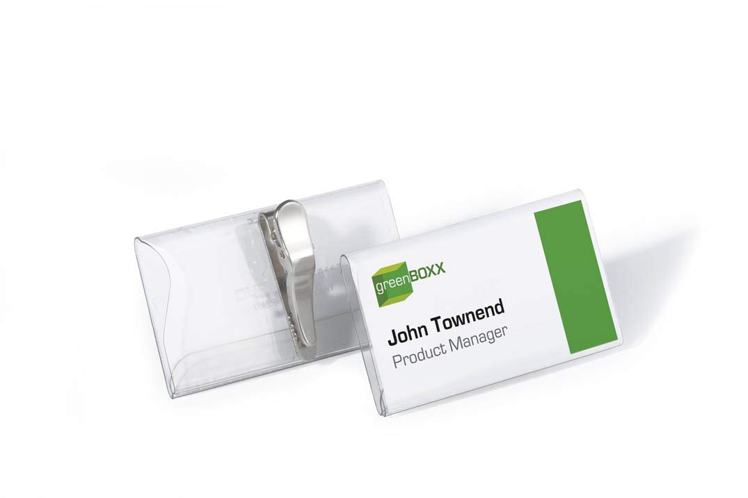 Durable Name Badge 40 x 75 mm with Crocodile Clip Transparent | Pack of 25 Badges | Includes Blank Insert Cards | Ideal for Events and Visitor Management