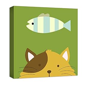 Canvas Wall Art Yellow Cat Painting Artwork for Home Prints Framed for Kids - 12x12 inches