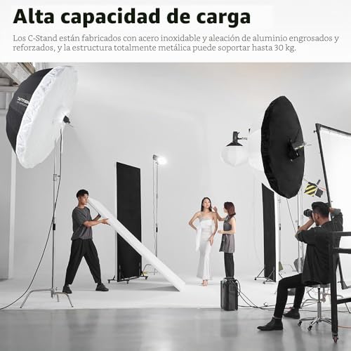 AMBITFUL Stainless Steel Heavy Duty C Stand, 150-320 cm, Adjustable with Wheels for Reflectors, Softbox, Monolight, Heavy Duty Arm (AMBITFUL C-Stand Kit + Bag + Wheels)