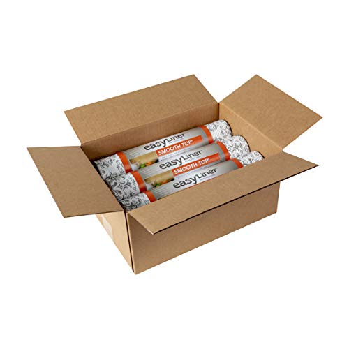 Duck Smooth Top Easy Liner Shelf Liner, Top Cabinet Multipack, 6-Rolls, Each 12" Width, 10' Length, Grey Damask