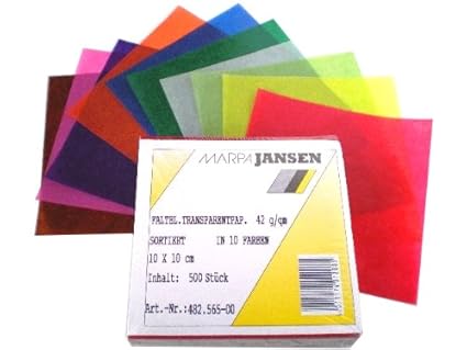 CFO825-1010 - Faltblätter, aus Transparentpapier, 10x10 cm, 500 Stück, in 10 schönen Farben...