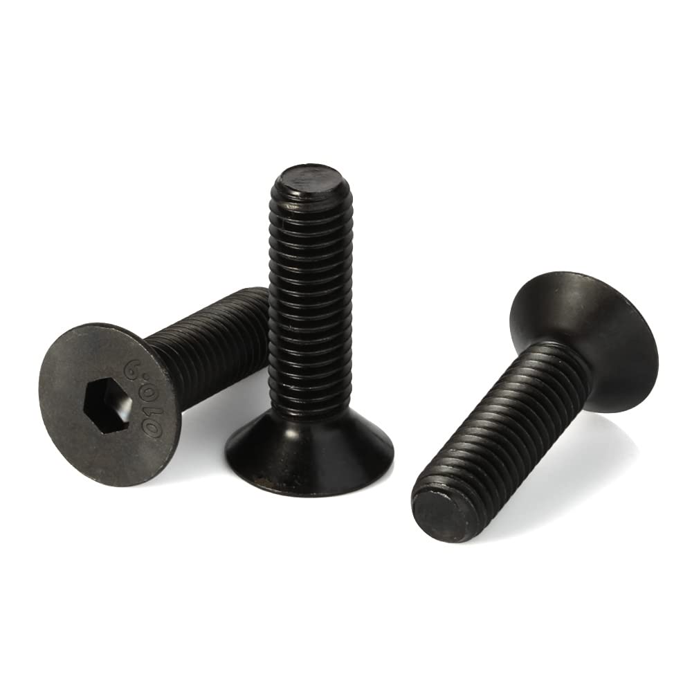 M3-0.5 x 10mm Flat Head Socket Cap Screws, Alloy Steel Class 10.9 Black Oxide, DIN 7991, Fully Threaded, 100 PCS