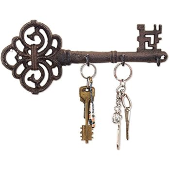 Decorative Wall Mounted Cast Iron Key Holder - Vintage Key with 3 Hooks - Wall Mounted - Rustic Cast Iron Hanger- 10.8 x 4.7- with Screws and Anchors by Comfify