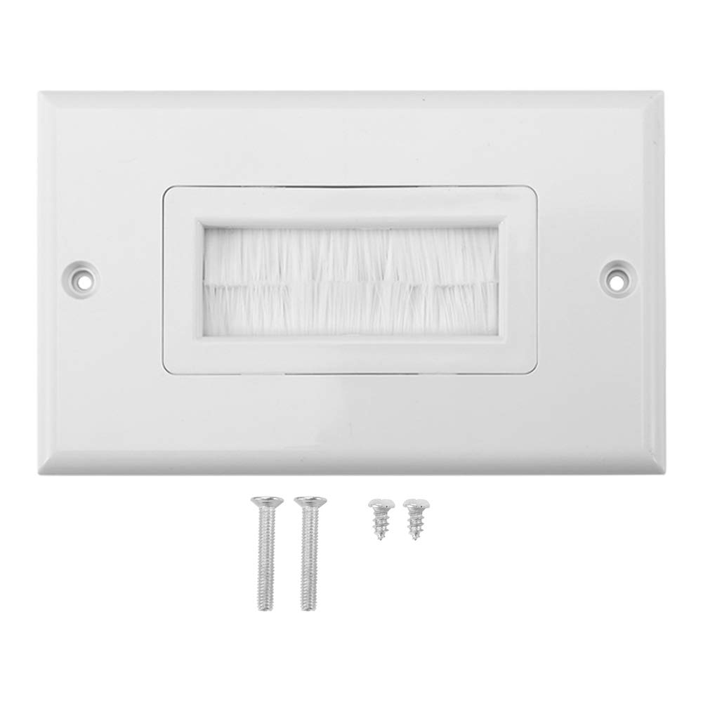 White Brush Wall Plate Cable Pass Through, Single Gang Anti-Dust Wall Panel with Screws, Cable Entry Cover for HDMI TV Ethernet Speaker Wires, Easy Install Wall Mount Access Plate