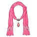 LERDU Gift Idea Indian Pear Shaped Stone Pink Pendant Scarf Necklace Soft Jersey Infinity Scarf Tassel Jewelry for Women