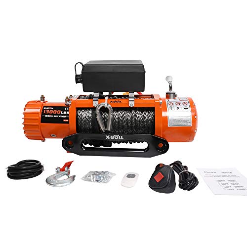 X-BULL 12V Synthetic Rope Winch-13000 lb. Load Capacity