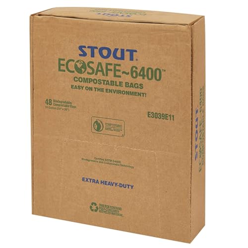 STOUT BY ENVISION E2430E85 ECOSAFE-6400 COMPOSTABLE BAGS, 24″ X 30″, 13 GAL CAPACITY, 0.85 MIL THICKNESS, GREEN (PACK OF 45)