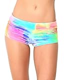 iHeartRaves Soft Velvet Booty Shorts, Women's Tie Dye Rainbow Dance Bottoms