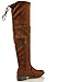 Nature Breeze Women's Faux Suede Back Tie Up Over the Knee Low Heel Dress Boot, Wine, 10 M US