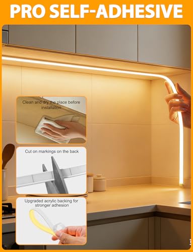 Lamomo COB LED Strip Light 3M, Warm White Led Tape Lights for Bedroom with Remote, 3000K Dimmable Flexible Waterproof Silicone Neon Rope Backlight for Cabinet, TV, CRI90+, 10mm Width, 24V UKCA