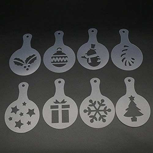 Shopline Coffee Decorating Stencils, DIY Cakes Cupcake Cappuccino Latte Art Stencil Template Tool for Adults Kids Children (8 Pcs Christmas Style)