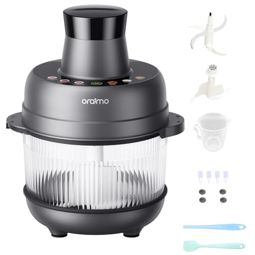 Oraimo Glass Chopper & Mincer,One-Touch Programs,600W Meat Mincer with 4 Removable Blade,Mixing dough sticks,5L Large Capacity,Blender Food Chopper for Meat,Vegetable, Fruits,Ice Crushing,Dough, Sauce