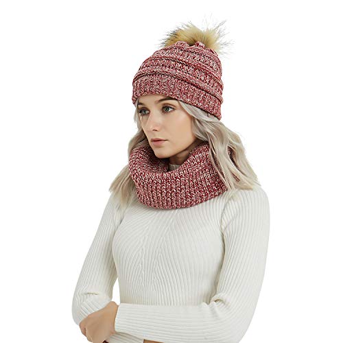 Winter Knit Infinity Scarf-Men&Women Thick Warm Circle Loop Scarf Neck Warmer by Aurya(Red/White Mix) - Thumbnail 3