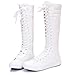 rismart Women's Lace Up Cute Knee High Costume Canvas Boots SN811(White,US8)