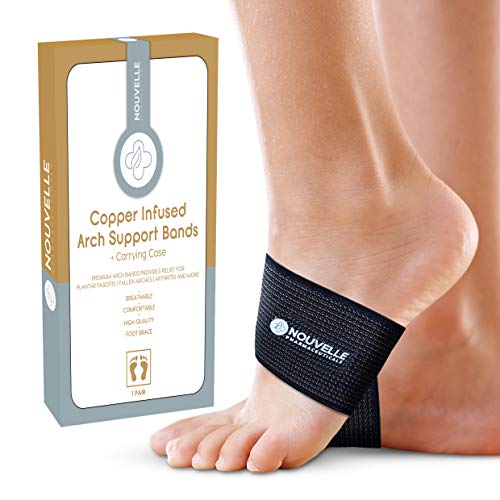 Nouvelle Arch Support - 2 Plantar Fasciitis Sleeves with Carrying case. High Copper Content Arch Support Brace for Plantar Fasciitis Support Braces for Foot Care, Feet Pain, Flat Arches Heel Support