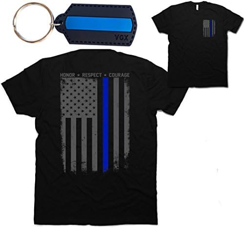 Thin Blue Line Flag Leo Police Support Honor Respect Courage Men's T-Shirt & Keychain Gift