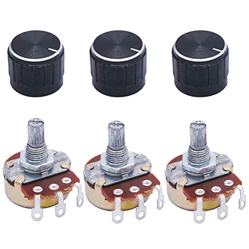 TWTADE / 3pcs wh138 5k ohm Potentiometer Single Turn Rotary Linear Variable Potentiometer +3pcs Black Aluminum Alloy knob