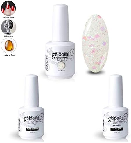 Vishine Nail Salon UV Manicure Polish Soak Off Gel Polish Nail Art Base Top Coat Glitter Ivory(789)