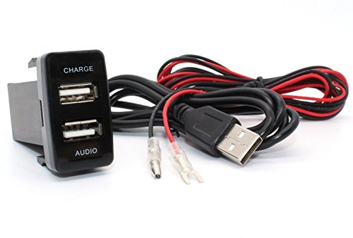 Cllena High Speed Dual Port USB Car Charger with Audio Socket for Toyota Series,USB Charging for iPhone, iPad, Samsung and More (2.1/1.2A + Audio)