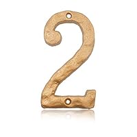 6 Inch House Numbers- Solid Cast Iron Address Number- Unique Hammer Appearance with Elegant Golden Finish, Number 2