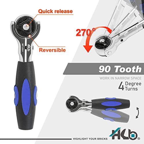 HB AKM025-G Swivel Head Ratchet Set 90 Teeth 49 Pieces 1/4" CR-V & S2 | Professional Safety Sockets and Bits Mechanical Automotive Workshop DIY | Portable Case – Made in Taiwan