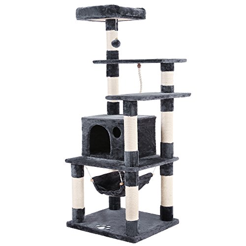 SONGMICS Cat Tree Condo Multi-level Cat Tower with Scratching Posts Kitten Furniture Play House Grey UPCT88G