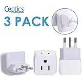 Ceptics Brazil Travel Adapter Plug with Dual Usa Input - Type N (3 Pack - Ultra Compact - Safe Grounded Perfect for Cell Phones, Laptops, Camera Chargers and More - Power Plug (CT-11C)