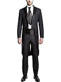 HBDesign Mens 2 Piece Peak Lapel Slim Trim Fit Swallow Tailed Suit Black 52R
