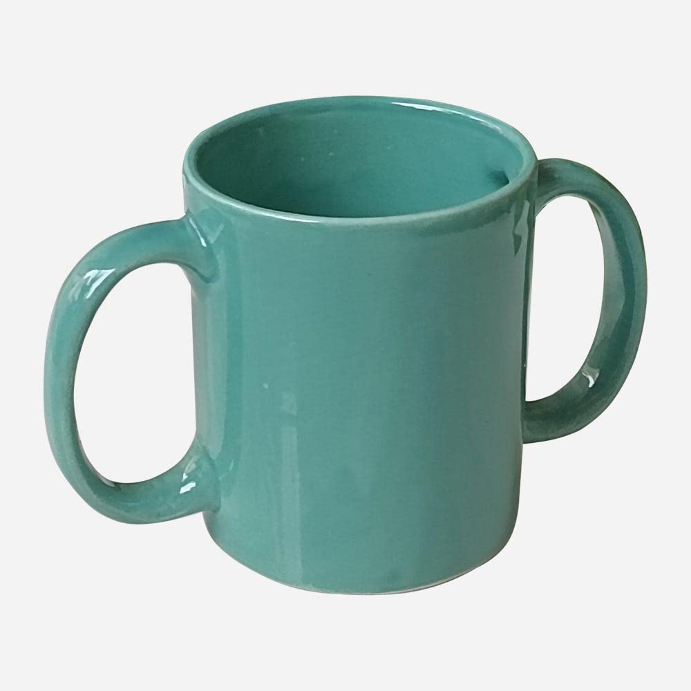 ANCIENTIMPEX Ceramic Dual Handle Mug for Secure Hold | BPA-Free Double Handled Ceramic Mugs to Aid Tremors | 11.83 US Fl. Oz. (350 Ml) - Terquoise Color