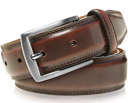 Genuine Leather Dress Belts For Men - Mens Belt For Suits, Jeans, Uniform Brown Belt - Designed in the USA - Thumbnail 4