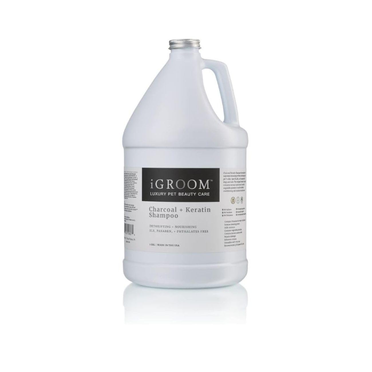 iGroom Charcoal Keratin Dog Shampoo, Luxury Pet Beauty Care, Protect Coat and Skin, Detoxifies with Charcoal, Made in USA, 3.8L