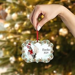Silver Sebright Chicken Rooster Christmas Ornament
