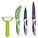 HULLR 7 Piece Kitchen Knife Set Stainless Steel Knives with Multi Colored Non-Stick Coating includes Ceramic Peeler Gift Box