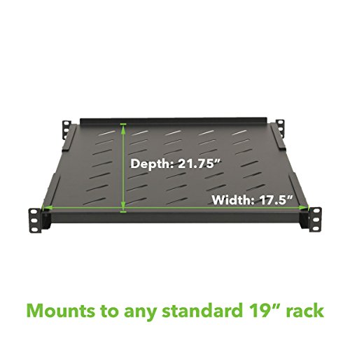 Navepoint Fixed Rack Vented Server Shelf 1U 19" 4 post Rack Mount Adjustable from 22 - 33"