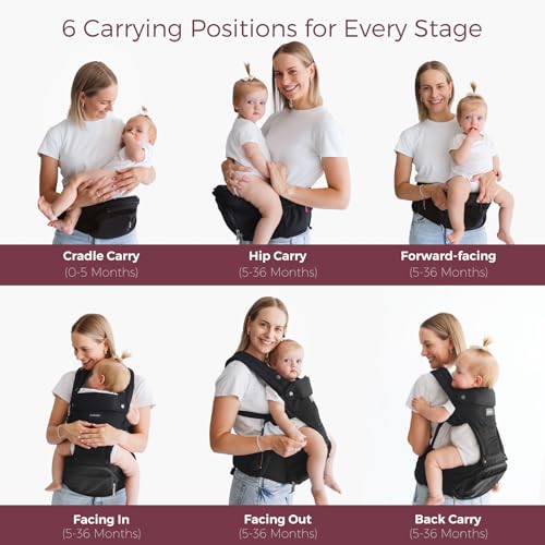 Momcozy Baby Carrier with Hip Seat, 2-in-1 Forward-Facing Hands-Free Infant Carrier for Active Babies, Detachable All-Season Toddler Carrier up to 44lbs, Fits Waist Sizes up to 45 Inches, Black Adjustable,Black