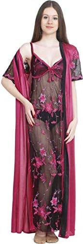 House of SensationWomen's Spandex Maxi Nighty (Maroon, Free Size)