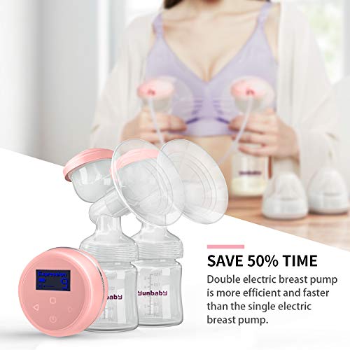 Double Breast Pump Electric, Comfort Electric Breast Pump with Massage Mode, Rechargeable Battery Breast Pumps BPA Free (Light Pink) â€¦