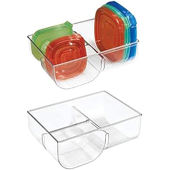 mDesign Food Storage Container Lid Holder, 3-Compartment Plastic Organizer Bin for Organization in Kitchen Cabinets, Cupboards, Pantry Shelves - 2 Pack - Clear