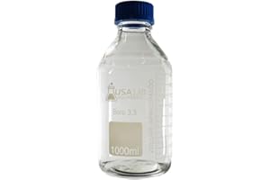 USA LAB 250 ML Round Media Bottle with GL45 Screw Cap, Clear 3.3 Borosilicate Glass Bottles for Scientific Solution Storage, Multi Purpose Science Labs Solvent Container